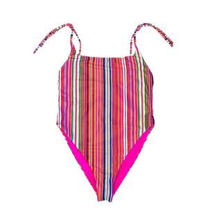 Solkissed Reversible One-Piece Swim Suit Sz M Pink Mexicana Stripe Pattern